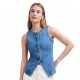 2025 summer new European and American cross-border trade sleeveless slim-fit denim vest for women, round-neck waistcoat