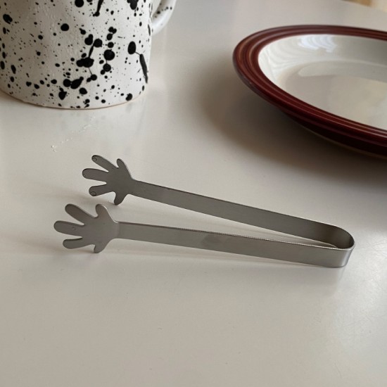 INS style cute stainless steel palm-shaped ice cube tongs, fruit sugar tongs, fun snack tongs, kitchen supplies.