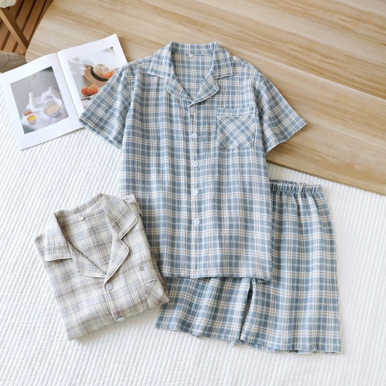 New couple's washed cotton shorts, men's and women's summer thin cotton pajamas, soft, short-sleeved loungewear. New couple's washed cotton shorts, men's and women's summer thin cotton pajamas, soft, short-sleeved loungewear.