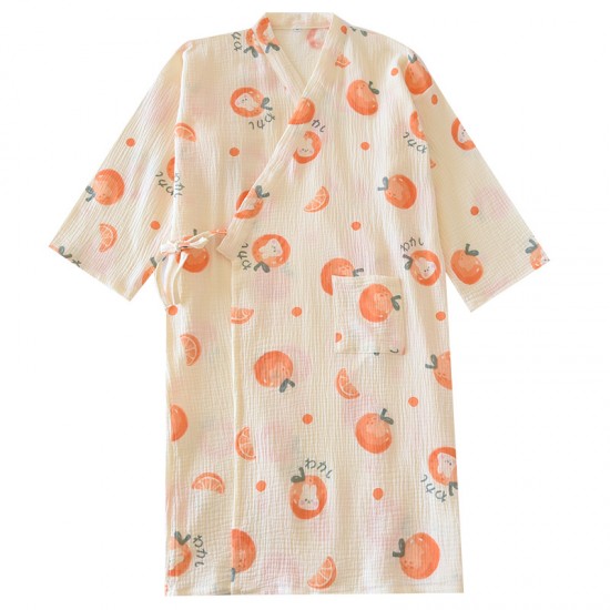 Women's cotton double-layer gauze pajamas, round neck, long sleeves, thin, spring, summer, and autumn, loose, thin loungewear set. Women's cotton double-layer gauze pajamas, round neck, long sleeves, thin, spring, summer, and autumn, loose, thin loungewear set.