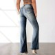 Cross-border women's fashion: high-elastic pocket embroidered vintage jeans, slim-fitting, hip-lifting flared pants Cross-border women's fashion: high-elastic pocket embroidered vintage jeans, slim-fitting, hip-lifting flared pants