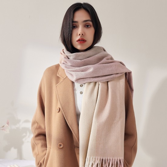 Sweet Japanese and Korean solid color faux cashmere scarves, women's 2025 winter new extended fashionable warm shawls