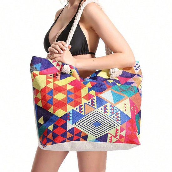 Best-selling cross-border bohemian geometric large-capacity multi-functional handheld shoulder bag, swimming storage bag, beach bag Feihong Cross-Border Three-Layer Cosmetic Bag, Large Capacity, High-Value Portable Toiletry Bag, Portable Travel Makeup Sto
