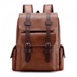 Cross-border men's simple retro business laptop bag, soft PU new trendy large-capacity travel backpack.