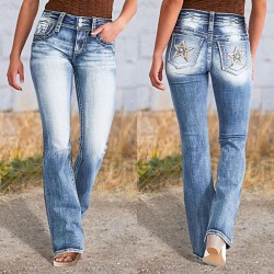 AliExpress cross-border European and American 2025 spring new embroidered jeans for women, high-quality straight-leg slim stretch trousers.