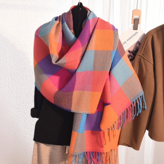 2025 new winter women's scarf, faux cashmere knitted colorblock shawl, trendy Korean-style, thickened, warm, versatile long neckerchief.