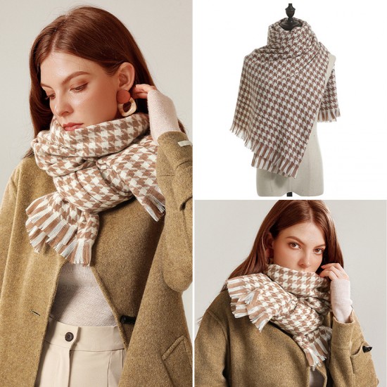 Houndstooth scarf for women, winter 2025 new plaid imitation cashmere scarf wholesale manufacturer, thickened shawl neckerchief for women