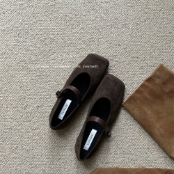Square-Toed Mary Jane Shoes for Women, Fall/Winter 2023 New Suede Strappy Retro Dress-Paired Plush Shoes