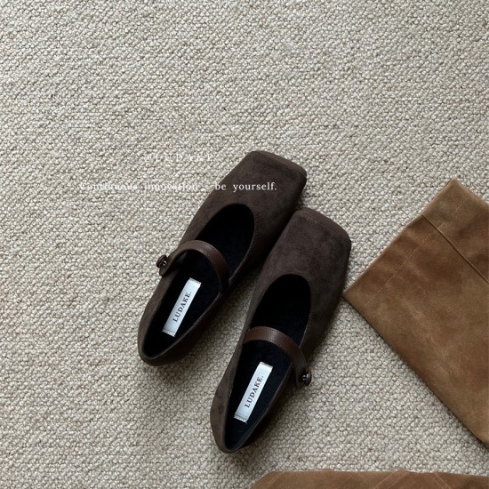 Square-Toed Mary Jane Shoes for Women, Fall/Winter 2023 New Suede Strappy Retro Dress-Paired Plush Shoes