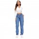 2025 New Cross-border Foreign Trade American Retro Mid-Rise Multi-Pocket Workwear Jeans for Women Casual Straight-Leg Trendy