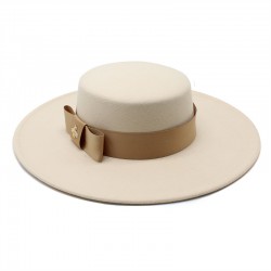 Autumn and winter hat for women, European and American celebrity, light luxury woolen hat with a wide brim, 10cm, British flat-top, wide-brimmed hat