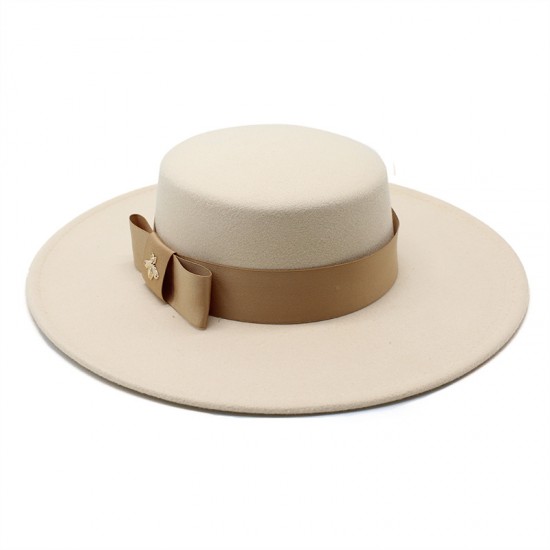 Autumn and winter hat for women, European and American celebrity, light luxury woolen hat with a wide brim, 10cm, British flat-top, wide-brimmed hat
