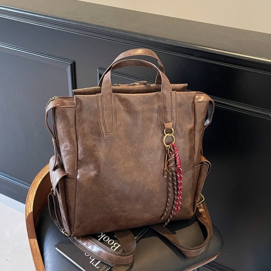 Cross-border retro women's backpack, large-capacity, casual, versatile, commuter schoolbag, street-fashion, high-end travel backpack