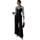 European and American trendy casual suits for women Elegant striped, contrasting color scheme, V-neck long-sleeved shirt and straight-leg trousers, two-piece set.