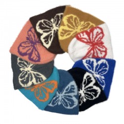 Women's Autumn/Winter New Style Butterfly Pattern Plush Jacquard Knitted Hat, European and American Trendy Warm Beanie with Large Head Circumference
