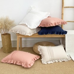 Cross-border Nordic ins rose jacquard Dutch velvet ruffled skirt pillow, American retro sofa decorative pillowcase