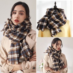 Fashionable plaid scarf for women, 2025 new autumn and winter Korean style sweet imitation cashmere scarf, wholesale, thickened and warm shawl