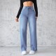2025 factory direct sales, in stock, cross-border new Amazon independent station, elegant non-stretch straight-leg wide-leg jeans for women