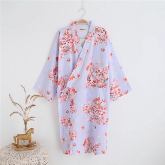 Japanese-style kimono robe, women's spring, summer, and autumn pure cotton double-layer gauze nightgown, all-cotton loungewear, yukata bathrobe. Japanese-style kimono robe, women's spring, summer, and autumn pure cotton double-layer gauze nightgown, all-cotton loungewear, yukata bathrobe.
