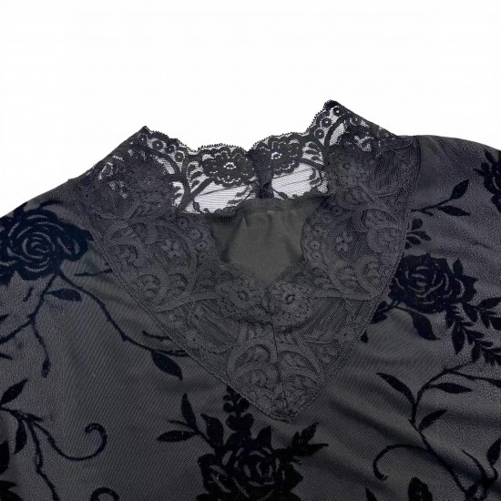Sexy Summer and Autumn Mesh Dress for Women: European and American Style V-Neck, High-End Slim Fit Lace Long Sleeve Miniskirt