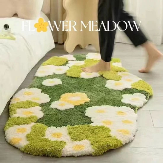 Irregular moss green carpet, living room coffee table rug, bedroom floor mats, thickened plush bedside rugs, bathroom absorbent mats