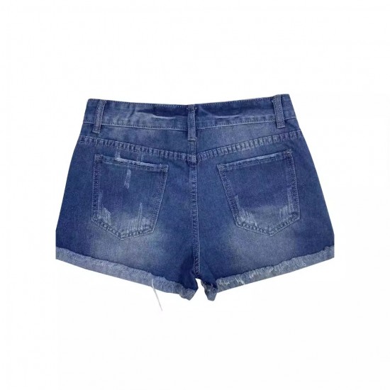 European and American cross-border 2025 summer new ripped denim shorts for women, personalized street print patch jeans, in stock