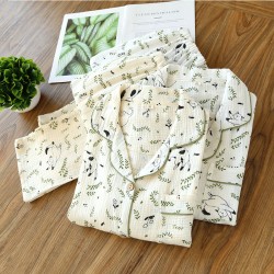 New cotton gauze pajamas for women, spring, autumn, and summer, long-sleeved, all-cotton, thin, simple loungewear set suitable for outerwear