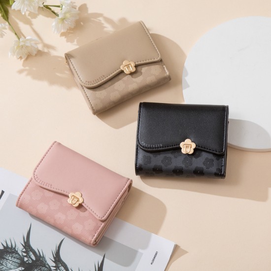 Pureti 2023 new women's short wallet, three-fold, floral hardware, fresh-looking, student coin purse. Coin purse and card holder