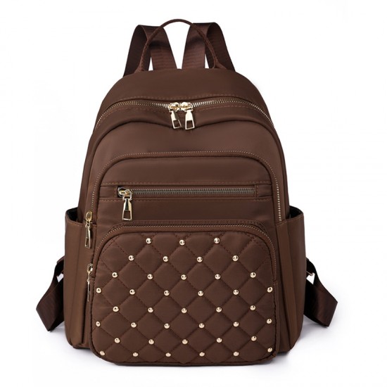Solid color diamond-patterned rivet-stitched fashionable women's backpack, 2025 high-quality Korean-style large-capacity simple women's backpack