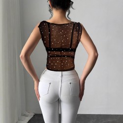 2025 Summer New European and American Suit Women's Yellow Silk Spliced ​​Sleeveless Vest Slim Hip-Fitting Midi Skirt Two-Piece Set