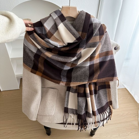 Contrast plaid scarves, women's winter atmospheric thickened warm faux cashmere shawls, Korean-style versatile 2025 new wholesale