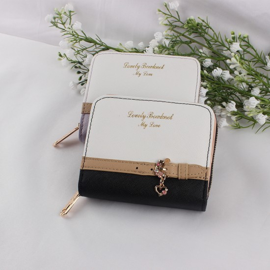 Lianbu Korean-style short women's wallet, a fresh, two-fold, zippered, solid-color PU, student wallet.