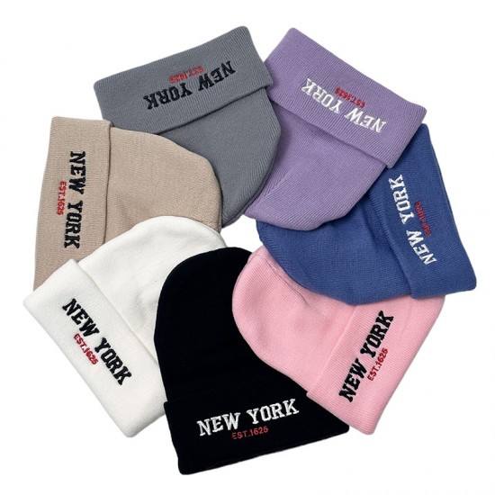 New cross-border Amazon New York letter-embroidered knitted hat, a versatile, warm beanie for men and women in autumn and winter.