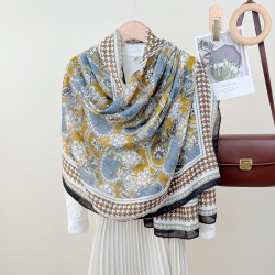 Korean Cross-border Retro Niche Daily Outerwear Long Scarf Women's Atmospheric Floral Print Elegant Cotton and Linen Scarf Korean Cross-border Retro Niche Daily Outerwear Long Scarf Women's Atmospheric Floral Print Elegant Cotton and Linen Scarf