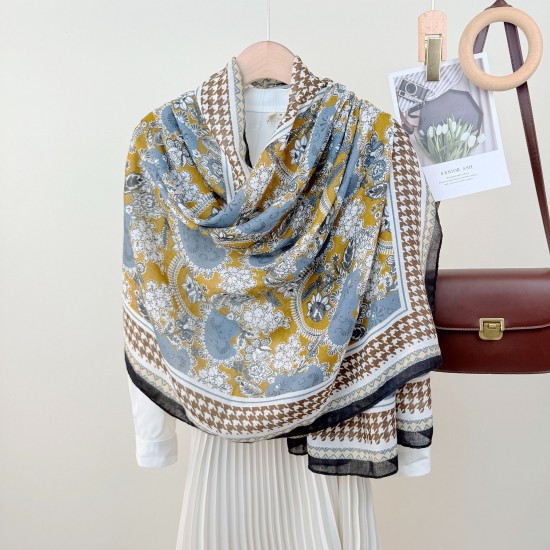 Korean Cross-border Retro Niche Daily Outerwear Long Scarf, Women's Atmospheric Floral Print Elegant Cotton and Linen Scarf Korean Cross-border Retro Niche Daily Outerwear Long Scarf, Women's Atmospheric Floral Print Elegant Cotton and Linen Scarf