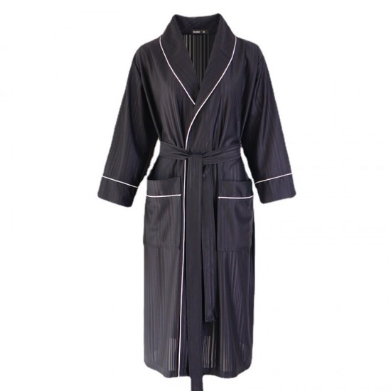 New beautiful striped nightgown for women, spring and autumn cool, thin bathrobe, luxury summer mid-length absorbent bathrobe for men