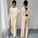 Women's suit with a hollowed-out bow at the back, 2025 summer elegant round-neck long-sleeved top and trousers, two-piece set.