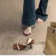 Retro hot girl style: French square-toe high heel slippers for women, summer outdoor wear, Korean-style, strappy, open-toe, stiletto sandals