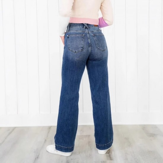 European and American Cross-Border New Amazon 20 Spring 2025 new blue washed straight-leg elegant jeans for women