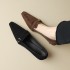 Female closed-toe half-slippers with built-in height-enhancing bows, sweet, shallow-cut Mary Janes with rhinestone straps.