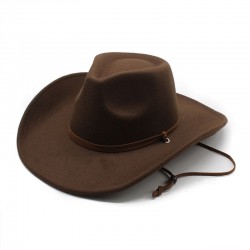European and American autumn and winter new fashion casual windproof rope-curled wide-brimmed woolen cowboy hats, trendy outdoor warm hats.