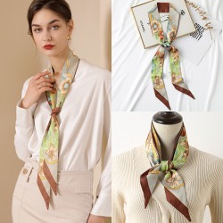 Long silk scarves for women, sweet, imitation silk print, ribbons for hairbands, elegant bags, ribbons, wholesale small silk scarves