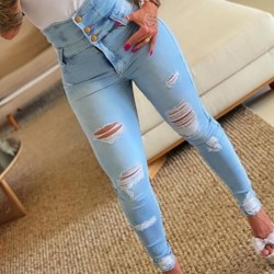 2025 Spring/Autumn New High-Waisted Slimming Denim Pants for Women Amazon Hot-Selling Ripped Skinny Pants Highly Stretch and Slimming