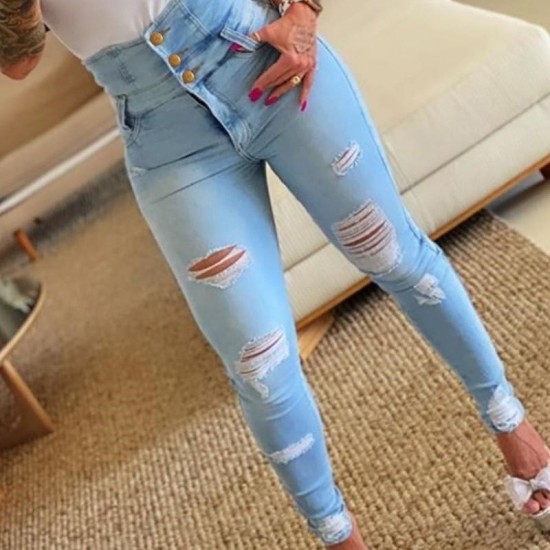 2025 Spring/Autumn New High-Waisted Slimming Denim Pants for Women Amazon Hot-Selling Ripped Skinny Pants Highly Stretch and Slimming