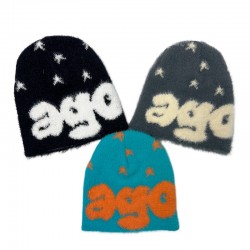 New cross-border boutique, niche two-tone faux mink wool hats, European and American personalized jacquard knitted hats, autumn and winter warm hats.