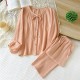 Women's pure cotton double-layer gauze pajamas, round neck, long sleeves, thin, loose-fitting, spring, summer, and autumn loungewear set. Women's pure cotton double-layer gauze pajamas, round neck, long sleeves, thin, loose-fitting, spring, summer, and autumn loungewear set.