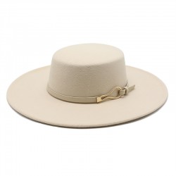 2021 New Retro Black Wide-Brimmed Wool Flat-Top Hats for Women, Autumn and Winter British Style Versatile Panama Hats