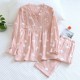 Women's padded pajamas, pure cotton double-layered gauze, V-neck, thin, long-sleeved, bra-free, spring and summer loungewear set