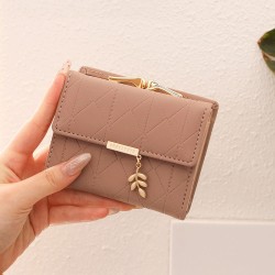 2025 New Short Women's Small Fresh Foldable Multifunctional Wallet with Diamond Plaid Full PU Leather Student Coin Purse