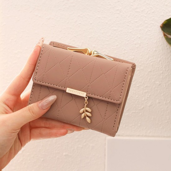 2025 New Short Women's Small Fresh Foldable Multifunctional Wallet with Diamond Plaid Full PU Leather Student Coin Purse